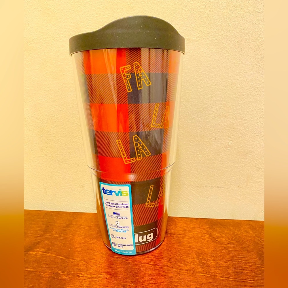 NWT: LUG TERVIS TUMBLER CUP 24oz - FA LA LA-buffalo check Red. - SOLD OUT/ RARE